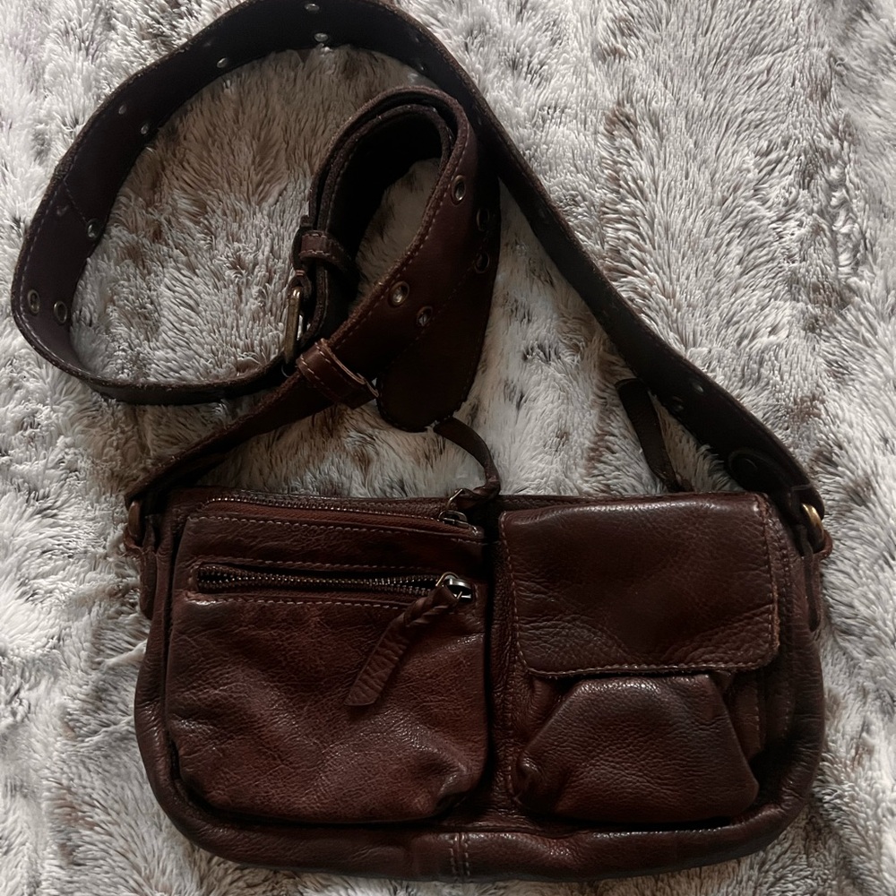 Free People Dark Brown Leather Multi-Pocket Crossbody
